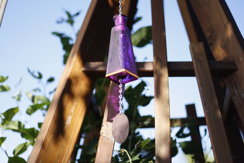 Glass Wind Chime Handmade From 178ml Purple Pryamid Shaped image 4